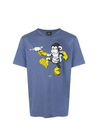 blaues bedrucktes T-Shirt mit einem Rundhalsausschnitt von Ps By Paul Smith