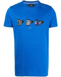 blaues bedrucktes T-Shirt mit einem Rundhalsausschnitt von PS Paul Smith