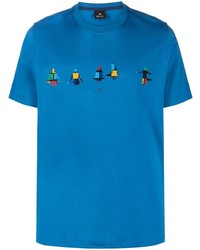 blaues bedrucktes T-Shirt mit einem Rundhalsausschnitt von PS Paul Smith