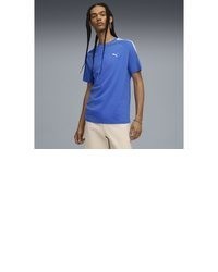 blaues bedrucktes T-Shirt mit einem Rundhalsausschnitt von Puma