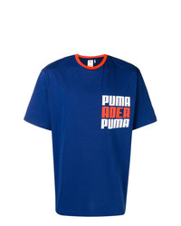 blaues bedrucktes T-Shirt mit einem Rundhalsausschnitt von Puma