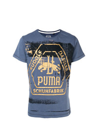 blaues bedrucktes T-Shirt mit einem Rundhalsausschnitt von Puma
