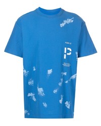 blaues bedrucktes T-Shirt mit einem Rundhalsausschnitt von purple brand