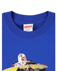 blaues bedrucktes T-Shirt mit einem Rundhalsausschnitt von Supreme