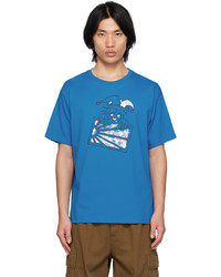 blaues bedrucktes T-Shirt mit einem Rundhalsausschnitt von Rassvet