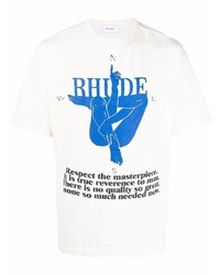 blaues bedrucktes T-Shirt mit einem Rundhalsausschnitt von Rhude