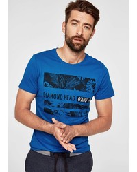 blaues bedrucktes T-Shirt mit einem Rundhalsausschnitt von S.OLIVER RED LABEL
