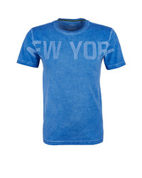 blaues bedrucktes T-Shirt mit einem Rundhalsausschnitt von s.Oliver RED LABEL Pigment Dye-Shirt mit Wording