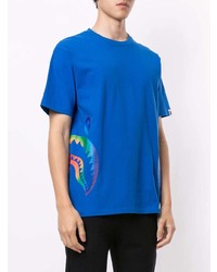 blaues bedrucktes T-Shirt mit einem Rundhalsausschnitt von A Bathing Ape