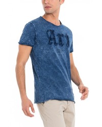 blaues bedrucktes T-Shirt mit einem Rundhalsausschnitt von SALSA