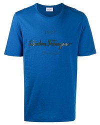 blaues bedrucktes T-Shirt mit einem Rundhalsausschnitt von Salvatore Ferragamo