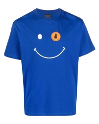 blaues bedrucktes T-Shirt mit einem Rundhalsausschnitt von Save The Duck