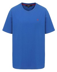 blaues bedrucktes T-Shirt mit einem Rundhalsausschnitt von Shanghai Tang