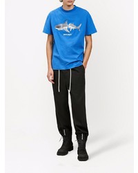 blaues bedrucktes T-Shirt mit einem Rundhalsausschnitt von Palm Angels