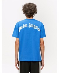 blaues bedrucktes T-Shirt mit einem Rundhalsausschnitt von Palm Angels