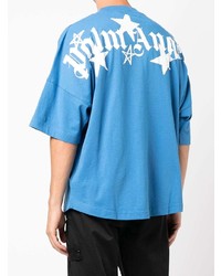 blaues bedrucktes T-Shirt mit einem Rundhalsausschnitt von Palm Angels