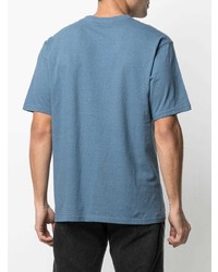 blaues bedrucktes T-Shirt mit einem Rundhalsausschnitt von Undercover