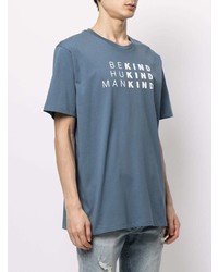 blaues bedrucktes T-Shirt mit einem Rundhalsausschnitt von 7 For All Mankind