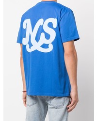 blaues bedrucktes T-Shirt mit einem Rundhalsausschnitt von Nasaseasons