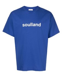 blaues bedrucktes T-Shirt mit einem Rundhalsausschnitt von Soulland