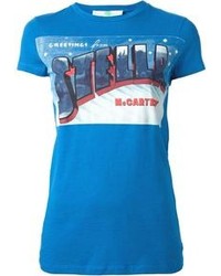 blaues bedrucktes T-Shirt mit einem Rundhalsausschnitt von Stella McCartney