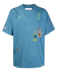 blaues bedrucktes T-Shirt mit einem Rundhalsausschnitt von Story Mfg.