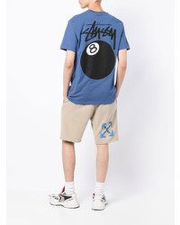 blaues bedrucktes T-Shirt mit einem Rundhalsausschnitt von Stussy