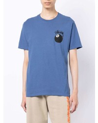 blaues bedrucktes T-Shirt mit einem Rundhalsausschnitt von Stussy