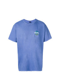 blaues bedrucktes T-Shirt mit einem Rundhalsausschnitt von Stussy