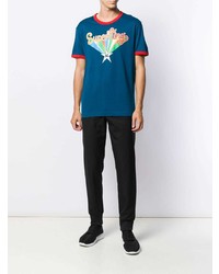 blaues bedrucktes T-Shirt mit einem Rundhalsausschnitt von Dolce & Gabbana