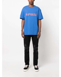 blaues bedrucktes T-Shirt mit einem Rundhalsausschnitt von Ksubi