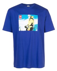 blaues bedrucktes T-Shirt mit einem Rundhalsausschnitt von Supreme