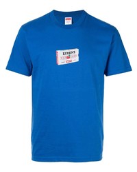 blaues bedrucktes T-Shirt mit einem Rundhalsausschnitt von Supreme