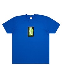 blaues bedrucktes T-Shirt mit einem Rundhalsausschnitt von Supreme
