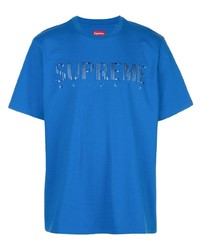 blaues bedrucktes T-Shirt mit einem Rundhalsausschnitt von Supreme