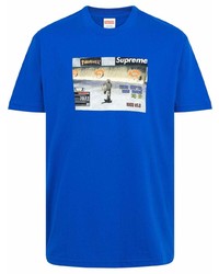 blaues bedrucktes T-Shirt mit einem Rundhalsausschnitt von Supreme