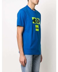 blaues bedrucktes T-Shirt mit einem Rundhalsausschnitt von Diesel