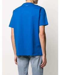 blaues bedrucktes T-Shirt mit einem Rundhalsausschnitt von Diesel