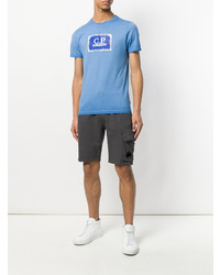 blaues bedrucktes T-Shirt mit einem Rundhalsausschnitt von CP Company