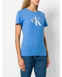 blaues bedrucktes T-Shirt mit einem Rundhalsausschnitt von Calvin Klein Jeans