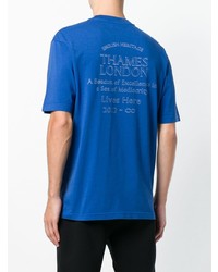 blaues bedrucktes T-Shirt mit einem Rundhalsausschnitt von Thames