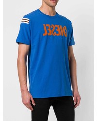 blaues bedrucktes T-Shirt mit einem Rundhalsausschnitt von Diesel