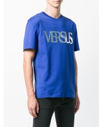 blaues bedrucktes T-Shirt mit einem Rundhalsausschnitt von Versus