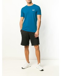 blaues bedrucktes T-Shirt mit einem Rundhalsausschnitt von Ea7 Emporio Armani