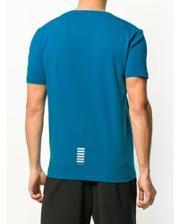 blaues bedrucktes T-Shirt mit einem Rundhalsausschnitt von Ea7 Emporio Armani