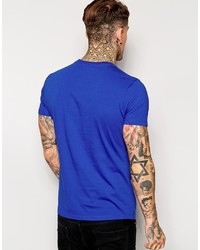 blaues bedrucktes T-Shirt mit einem Rundhalsausschnitt von Diesel