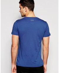 blaues bedrucktes T-Shirt mit einem Rundhalsausschnitt von Boss Orange