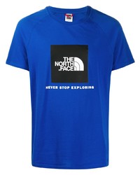 blaues bedrucktes T-Shirt mit einem Rundhalsausschnitt von The North Face