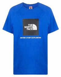 blaues bedrucktes T-Shirt mit einem Rundhalsausschnitt von The North Face