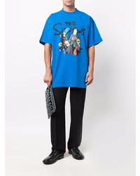 blaues bedrucktes T-Shirt mit einem Rundhalsausschnitt von Balenciaga